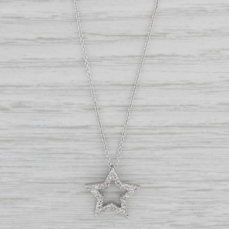 Personalized Necklace For Custom Jewelry-0.20ctw Diamond Star Pendant Necklace 14k White Gold 16" Cable Chain