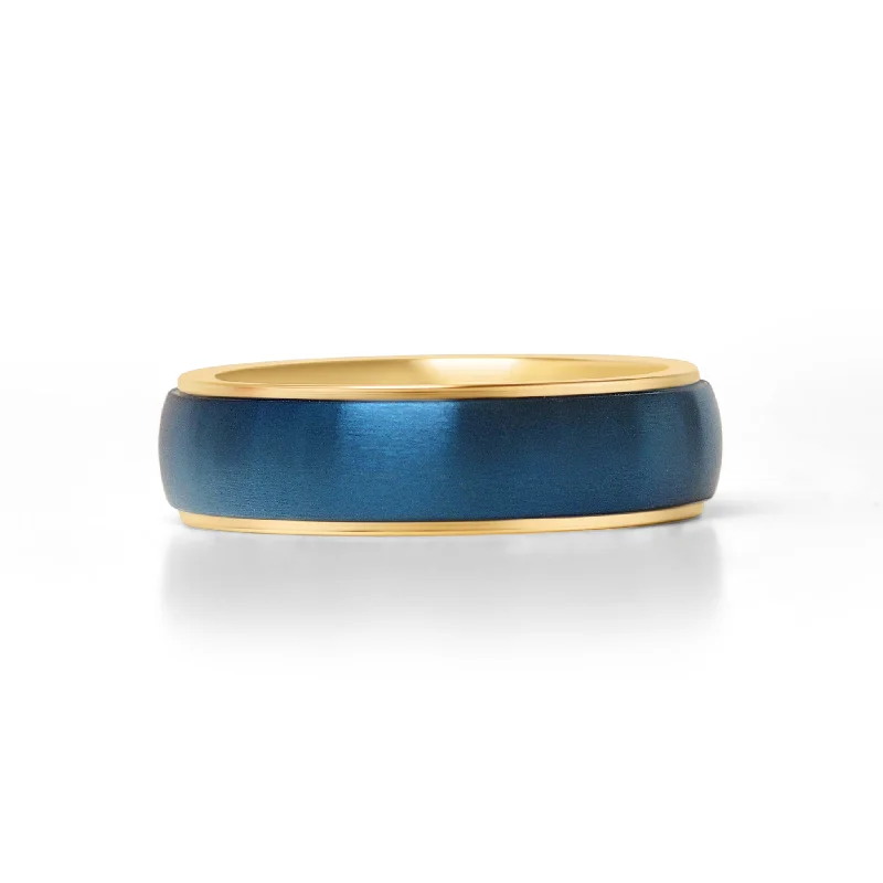 Adjustable Rings For Comfortable Fit-Blue Stainless Steel Gold PVD Coated Edge Ring / CFR7016