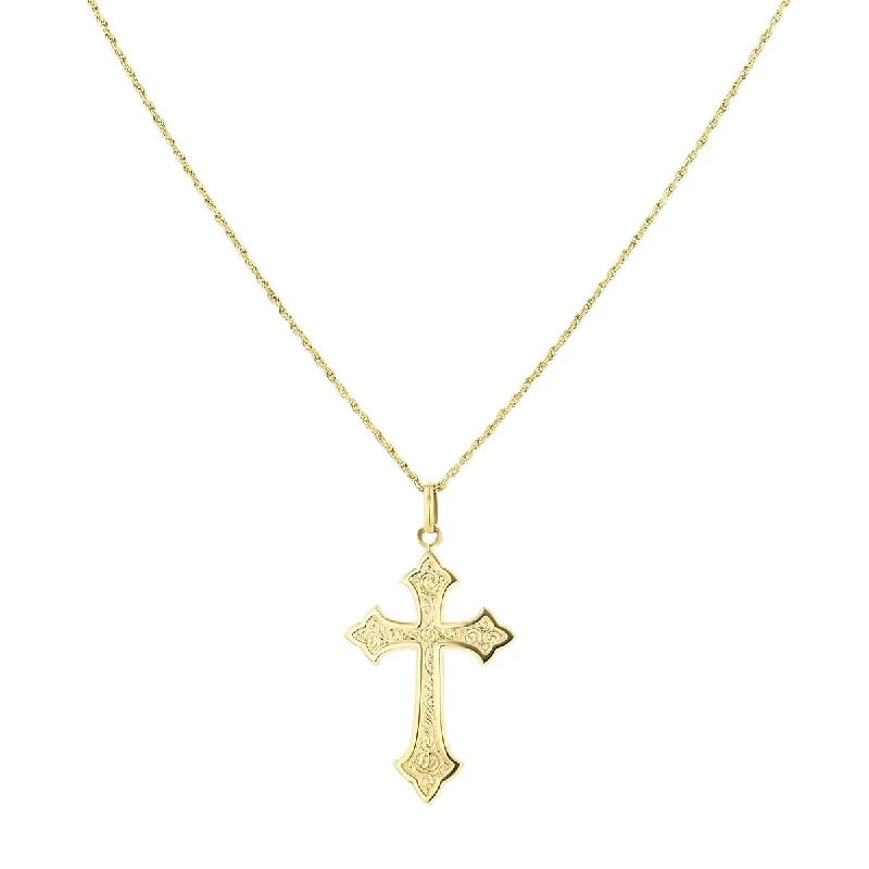 Layered Necklaces For Trendy Style-14K Yellow Gold Cross Pendant on 22-Inch Necklace