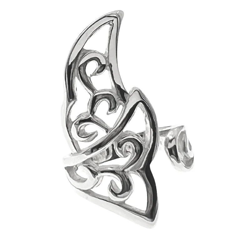 Stylish Cocktail Rings For Special Occasions-Sterling Silver Elegant Curve Ring / SSR0092