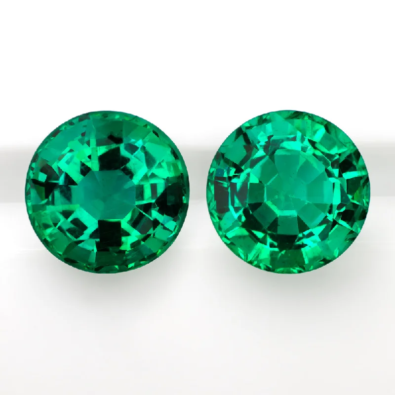 Affordable Gold Earrings For Daily Wear-3.38ct EMERALD PAIR STUD EARRINGS ROUND CUT VIVID GREEN LOOSE NATURAL GEMSTONE