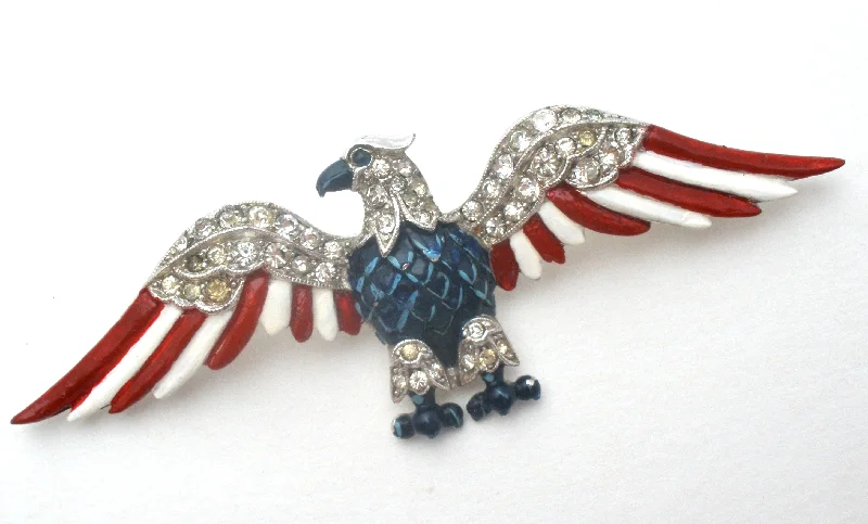 Fashionable Brooch For Parties-Crown Trifari Enamel Eagle Brooch Pin Vintage