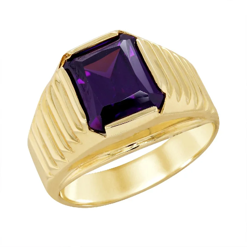 Unique Customizable Engagement Rings-YELLOW GOLD RING WITH FANCY CUT AMETHYST CENTER STONE