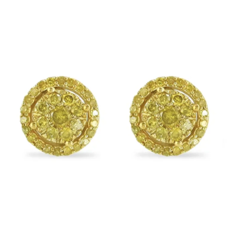 Silver Dangle Earrings For Casual Outfits-10k Yellow Gold 1ct Yellow Diamond Round Earrings