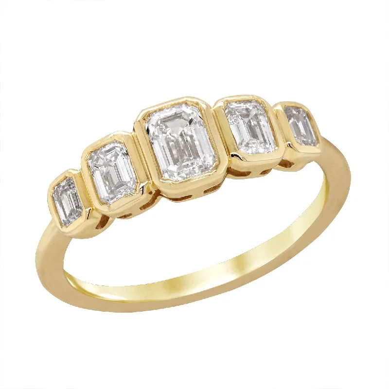 Dainty Rings For Minimalist Look-YELLOW GOLD ANNIVERSARY RING WITH EMERALD CUT DIAMONDS, .93 CT TW