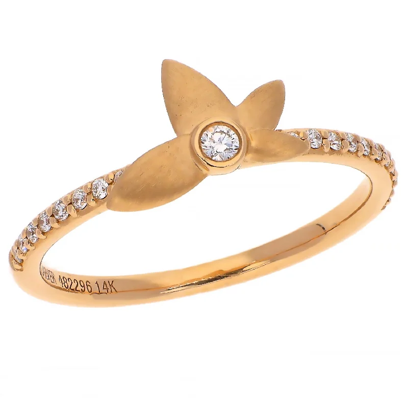 Simple Titanium Rings For Weddings-Noam Carver Fine Jewelry 14K Yellow Gold Diamond Ring with Floral Accent