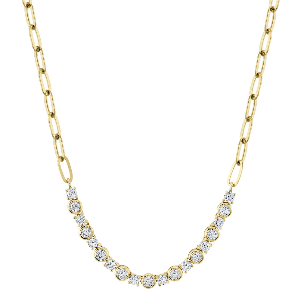 Intricate Necklaces For Special Occasions-14K Yellow Gold Diamond Bezel Paper Clip Link Necklace