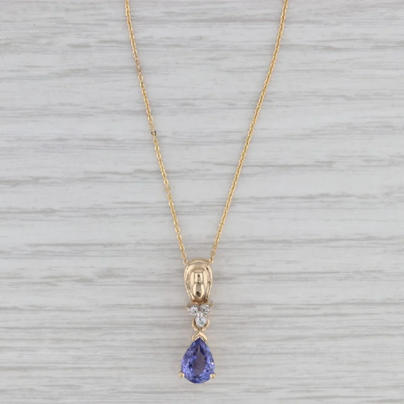 Handmade Gold Necklaces-1.21ctw Tanzanite Diamond Drop Pendant Necklace 14k Gold 17-18" Cable Chain