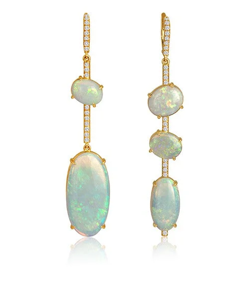 Geometric Earrings For Modern Women-Opal and Diamond Earrings 14-JSA