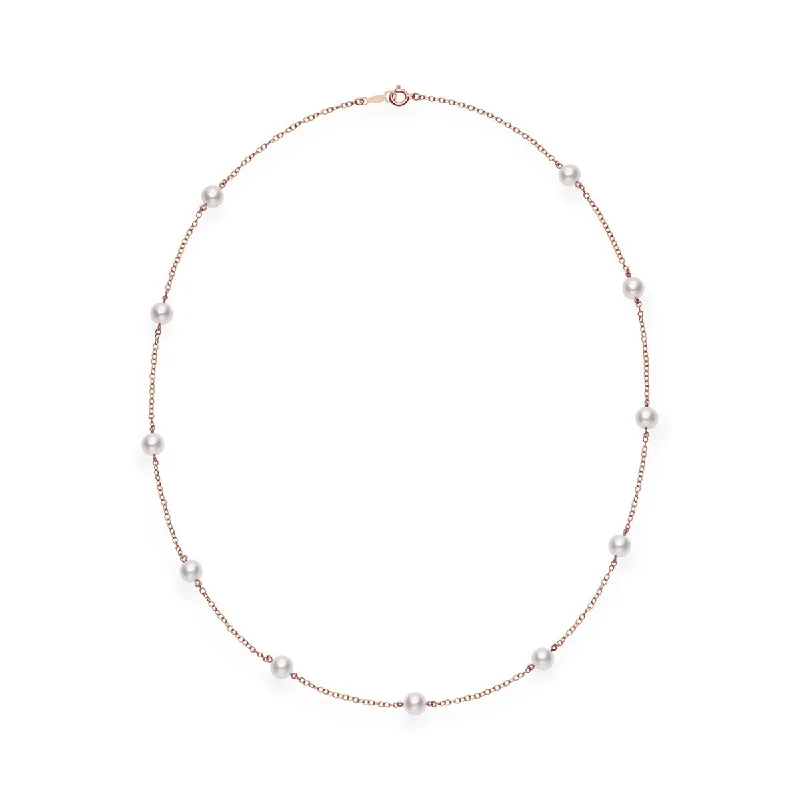 Custom Gold Necklaces For Personalized Style-18-Inch Akoya Cultured Pearl Station Necklace in Rose Gold