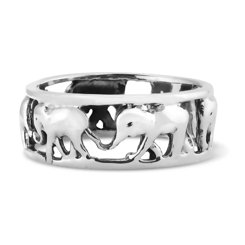 Bold Engagement Rings For Fashion Brides-Sterling Silver Elephant Band Ring / SSR0214