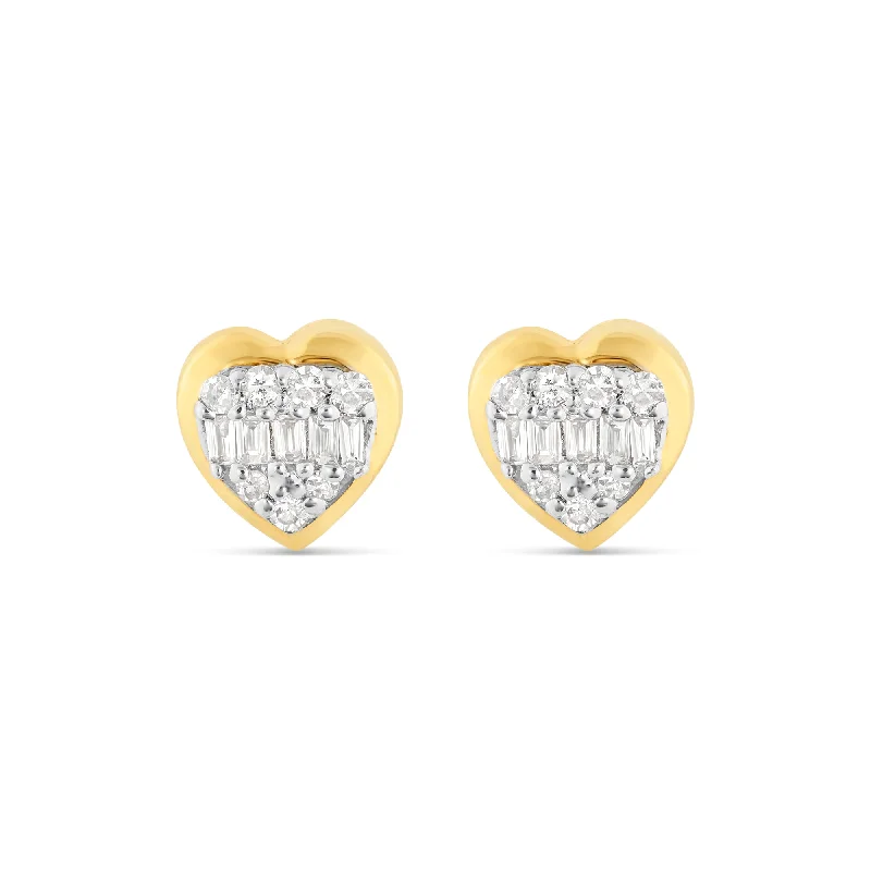 Artistic Hoop Earrings For Casual Looks-14K Yellow Gold Heart Diamond Stud Earrings