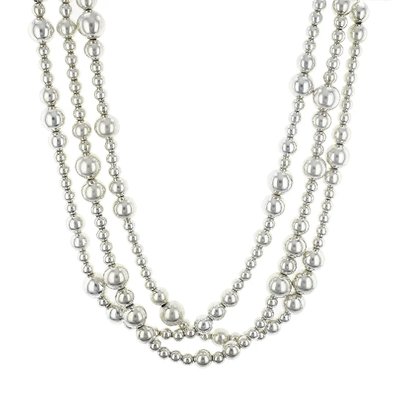 Modern Beaded Necklaces For Trendy Looks-17-Inch Sterling Silver Triple Strand Necklace