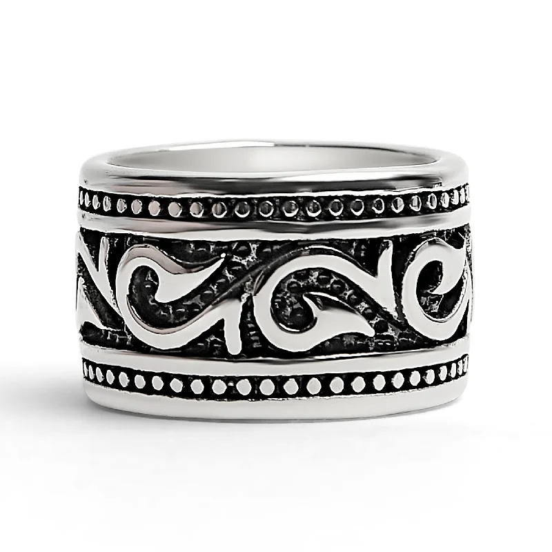 Sparkling Engagement Rings For Timeless Beauty-Detailed Tribal Stainless Steel Ring / SCR4017