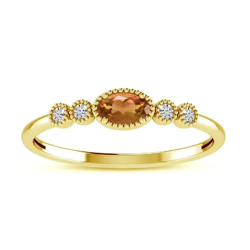 Unique Vintage Wedding Rings For Collectors-YELLOW GOLD RING WITH OVAL CITRINE AND ROUND DIAMONDS, .06 CT TW