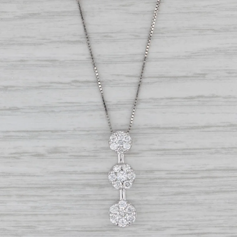 Unique Personalized Necklaces For Special Gifts-0.90ctw Diamond Clusters Pendant Necklace 14k White Gold Box Chain Necklace 18"