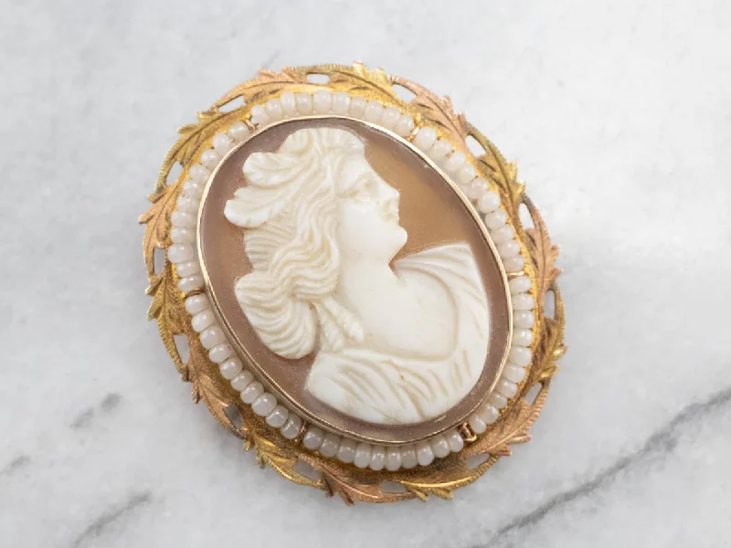 Brooch For Luxury Fashion-Antique Cam & Co Cameo and Seed Pearl Brooch