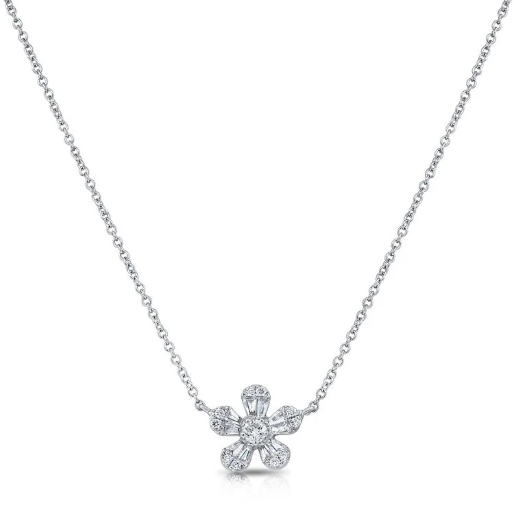 Trendy Pendant Necklaces For Fashion-Forward-14K White Gold Diamond Flower Necklace