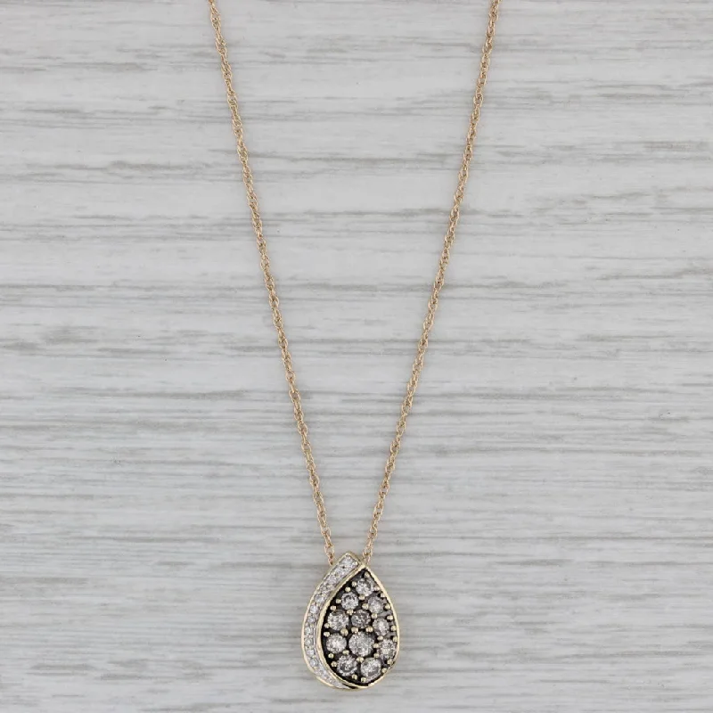 Bold Necklaces For Casual Wear-0.30ctw Diamond Cluster Teardrop Pendant Necklace 10k Yellow Gold 18" Rope Chain