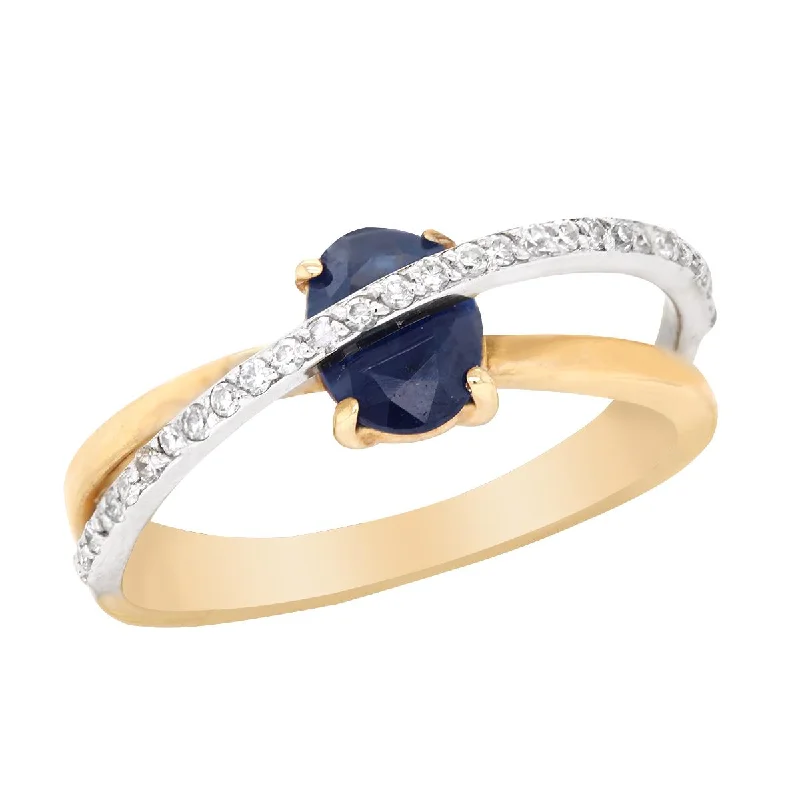 Dainty Gold Rings For Minimalist Look-TWO-TONE GOLD FASHION RING WITH OVAL CUT SAPPHIRE, .15 CT TW