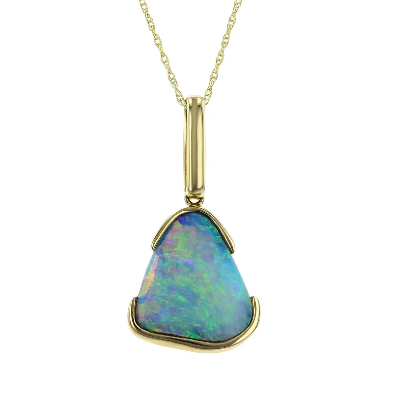 Elegant Chain Necklaces For Casual Days-14K Yellow Gold Australian Opal Pendant Necklace