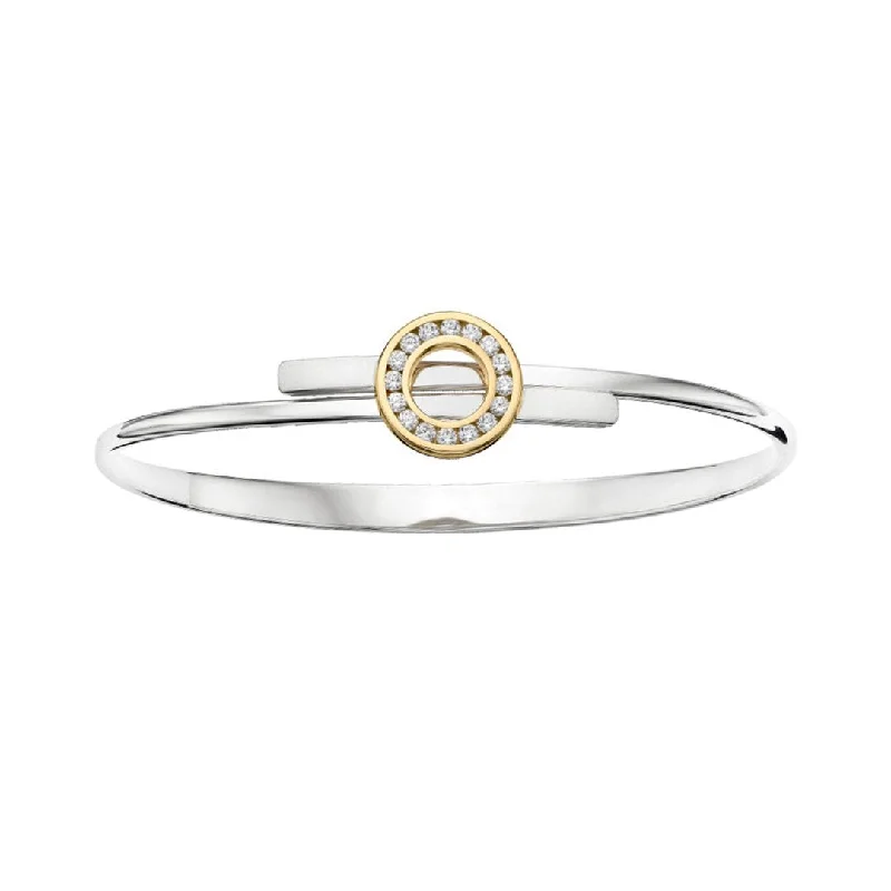 Premium Bangles For Women-Diamond Open Circle Sterling Silver & Gold Bangle Bracelet