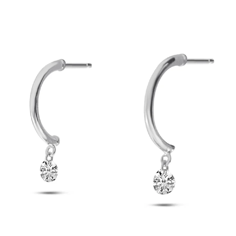 Trendy Earrings For Fall Fashion-DASHING DIAMOND HALF HUGGIE EARRINGS E10228