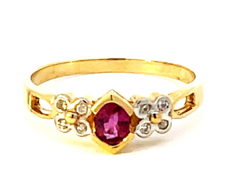 Minimalist Engagement Rings For Subtle Style-Red Ruby and Diamond Ring in 14k Yellow Gold