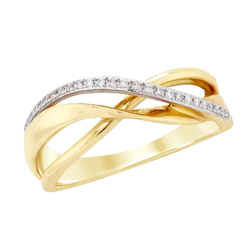 Bold Fashion Rings For Trendy Style-MODERN YELLOW GOLD FASHION RING WITH ROW OF DIAMONDS, .08 CT TW