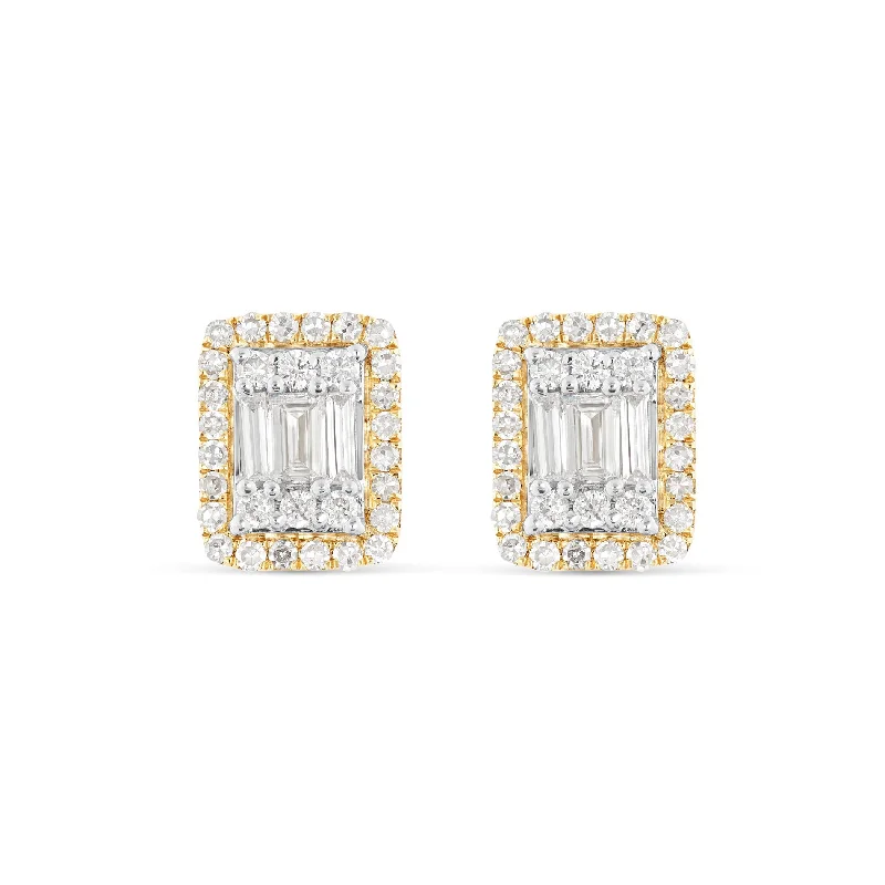 Statement Earrings For Bold Fashion-14K Gold Baguette illusion Diamond Stud Earrings