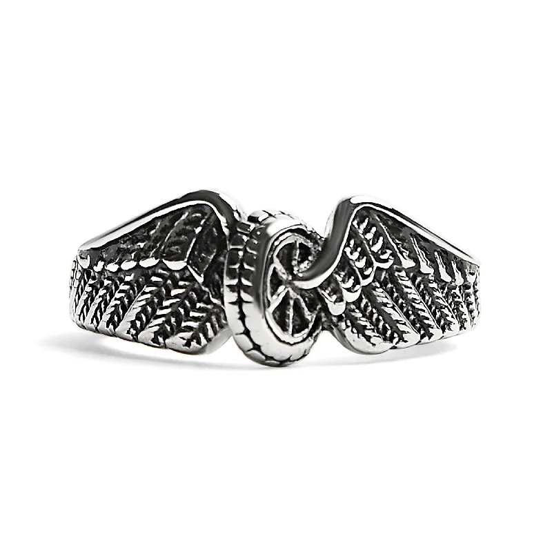 Stunning Wedding Rings For Brides-Stainless Steel Polished Winged Wheel Ring / SCR0238