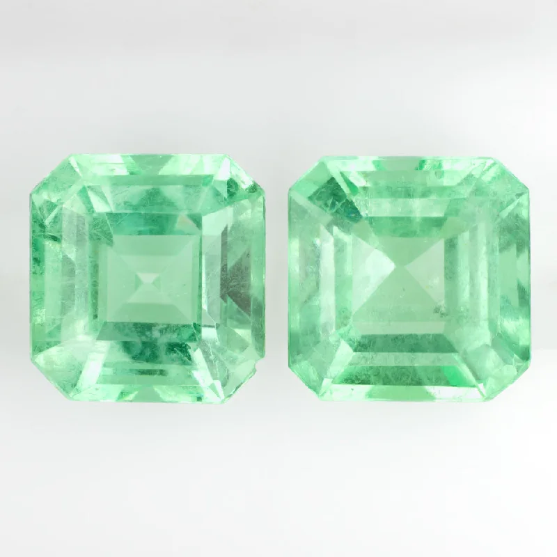 Trendy Earrings For Teenagers-4.69ct EMERALD PAIR STUD DROP EARRINGS ASSCHER CUT SQUARE LOOSE NATURAL PASTEL