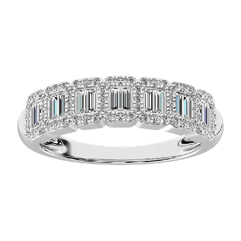 Bold Engagement Rings For Fashion Brides-14K White Gold 1/2 Ct.Tw. Diamond Round and Baguette Engagement Ring