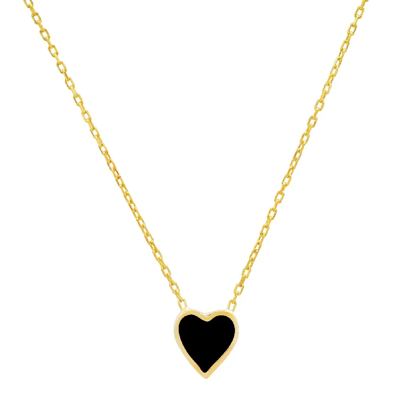 Designer Pendant Necklaces For Glamorous Fashion-BLACK HEART ENAMEL NECKLACE, GOLD