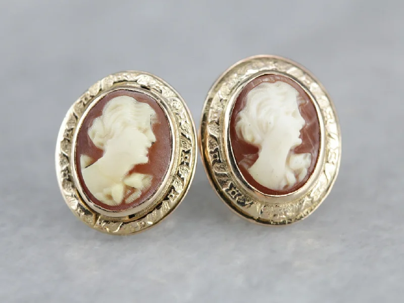 Lightweight Earrings For Daily Comfort-Vintage Cameo Stud Earrings