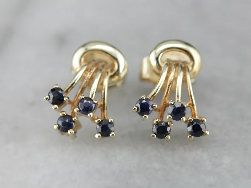 Simple Stud Earrings For Everyday-Vintage Sapphire Stud Earrings in Yellow Gold