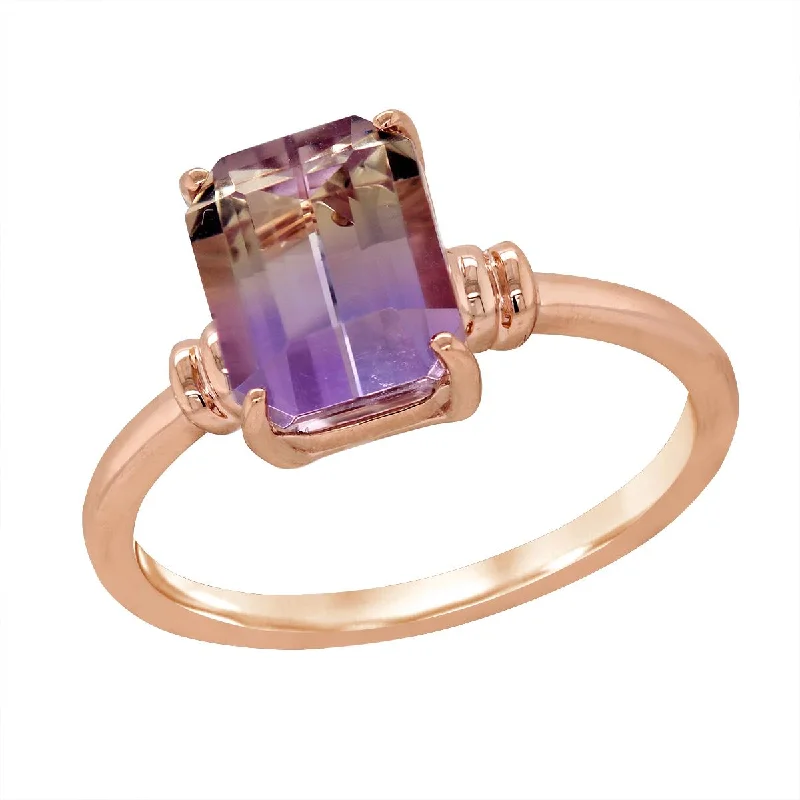 Stunning Wedding Rings For Brides-ROSE GOLD FASHION RING WITH EMERALD CUT AMETRINE