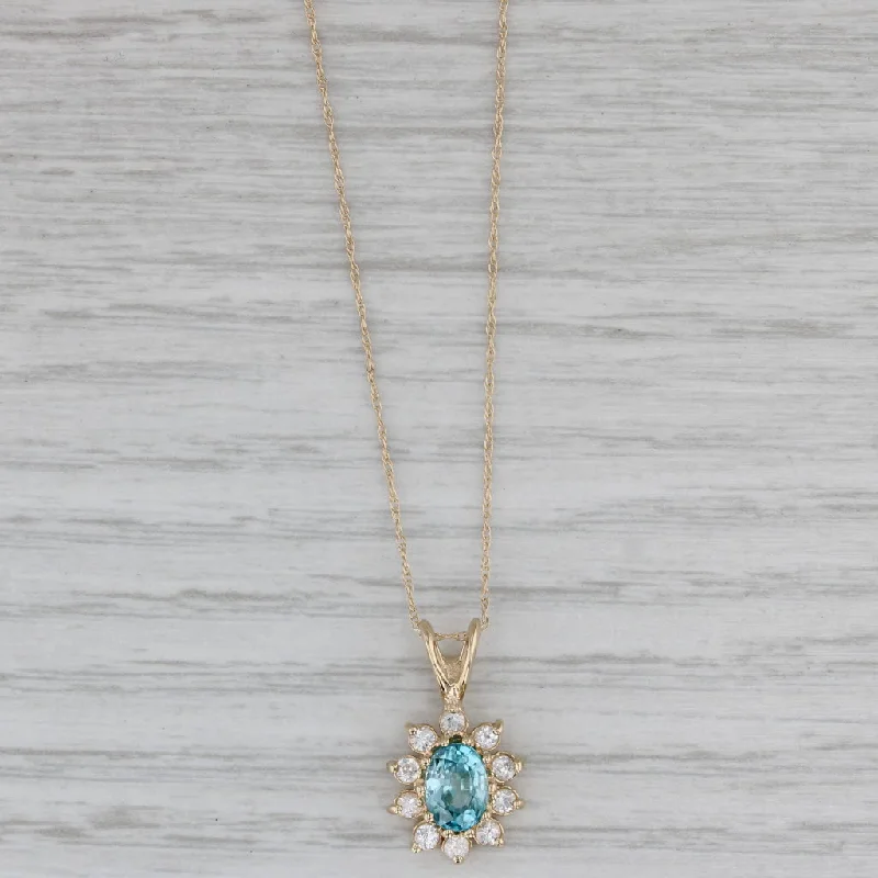 Simple Silver Necklaces For Work Wear-1.65ctw Blue White Zircon Pendant Necklace 14k Yellow Gold 18.5" Rope Chain