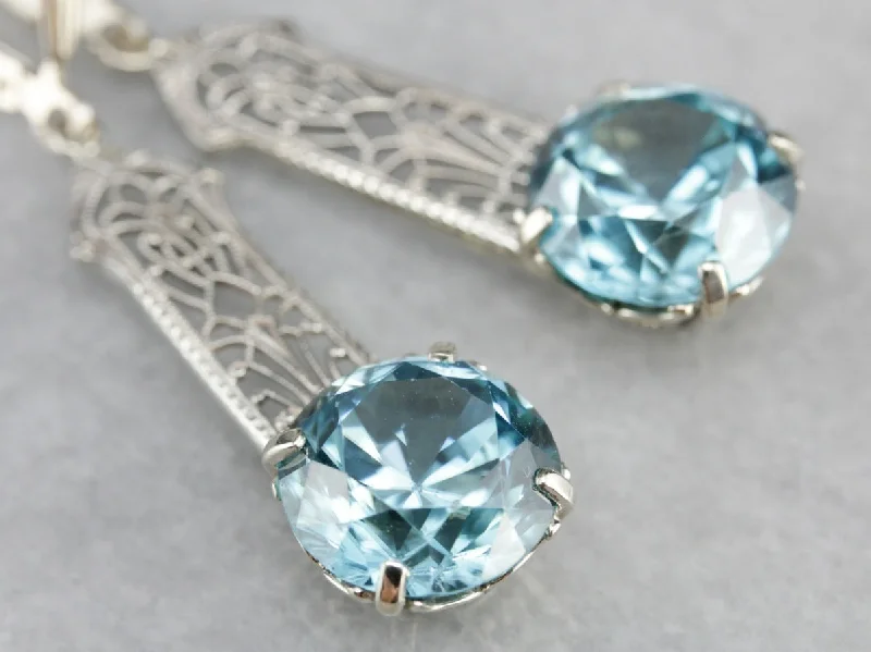 Bridal Jewelry Earrings For Special Moments-Blue Zircon Filigree Drop Earrings