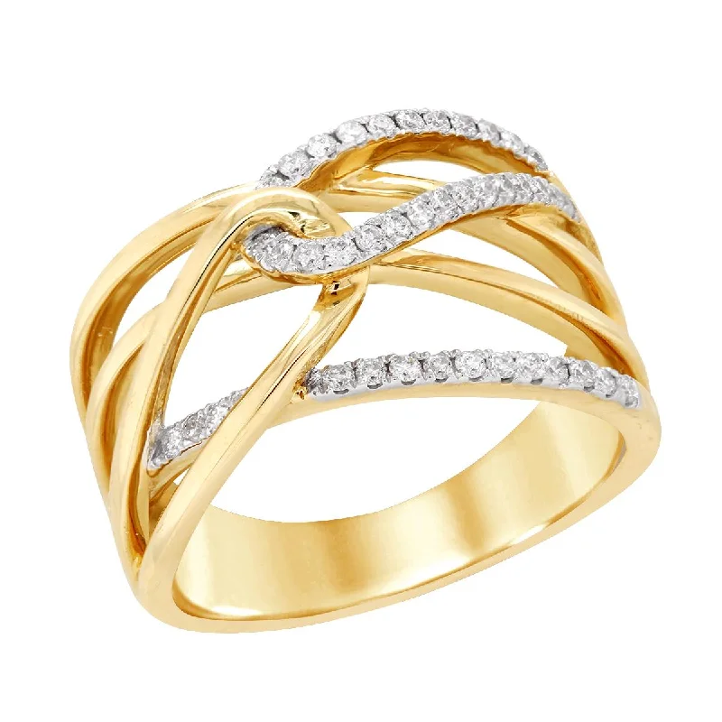 Elegant Vintage Rings For Formal Events-MODERN YELLOW GOLD SPLIT SHANK FASHION RING WITH ROUN DIAMONDS, .26 CT TW