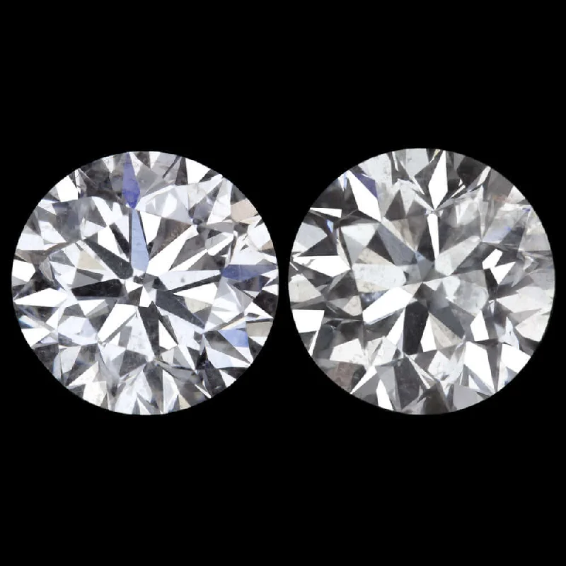 Handcrafted Earrings For Unique Styles-2 CARAT E-F SI NATURAL DIAMOND STUD EARRINGS PAIR ROUND BRILLIANT MATCHING PAIR