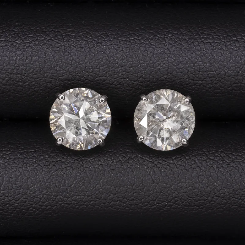 Bridal Earrings For Pre-Wedding Photoshoots-4.40ct VERY GOOD CUT NATURAL DIAMOND STUD EARRINGS ROUND CUT WHITE GOLD 4.5ct