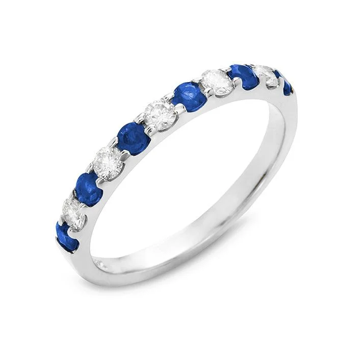 Personalized Silver Rings For Special Gifts-SAPPHIRE AND DIAMOND STACKABLE ANNIVERSARY RING .50 ct tw