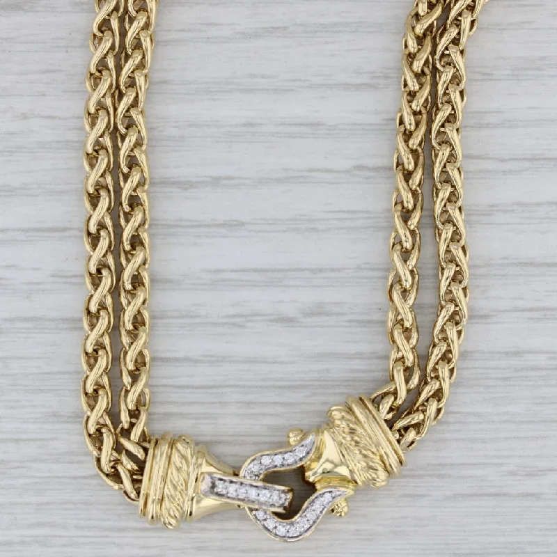 Affordable Diamond Necklaces-David Yurman 0.25ctw Diamond Buckle Double Wheat Chain Necklace 18k Yellow Gold