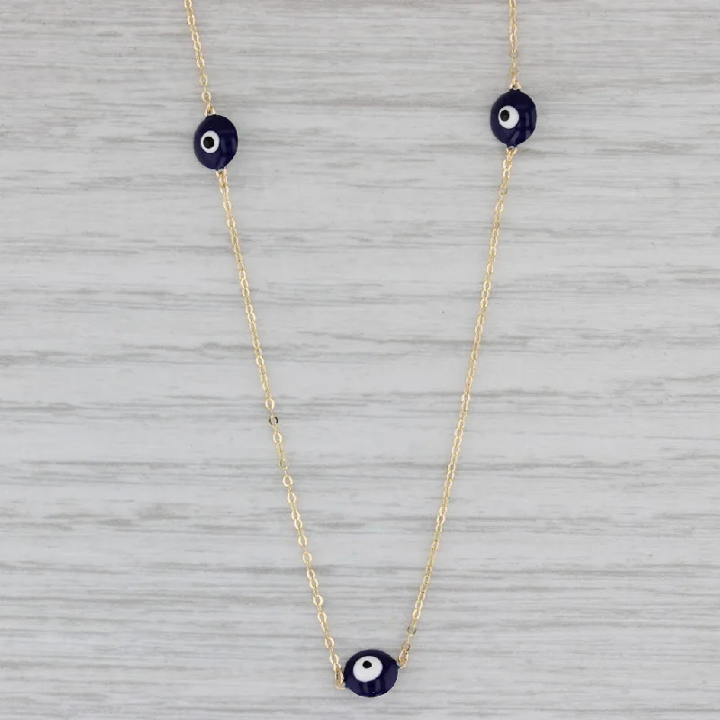 Simple Silver Necklaces For Casual Looks-New Eyes Station Necklace 14k Yellow Gold 18" Cable Chain