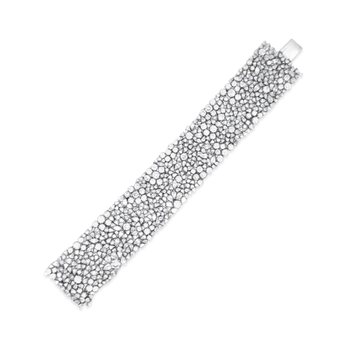 Sterling Silver Charm Bracelets-Wide Diamond Mesh Bracelet