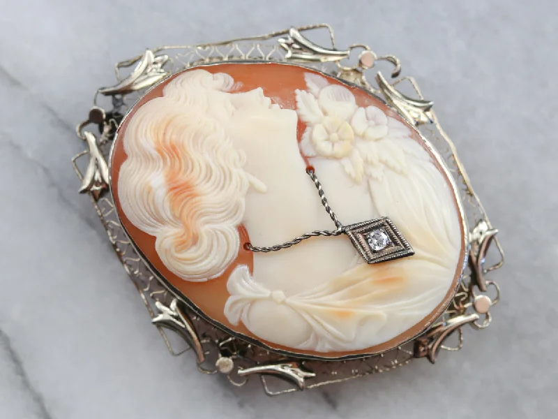 Bohemian Brooch For Women-Vintage Diamond Cameo Brooch or Pendant