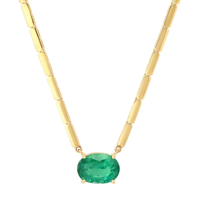 Dainty Necklaces For Minimalist Look-CATCH EVERY EYE EMERALD OVAL NECKLACE, 14KT GOLD