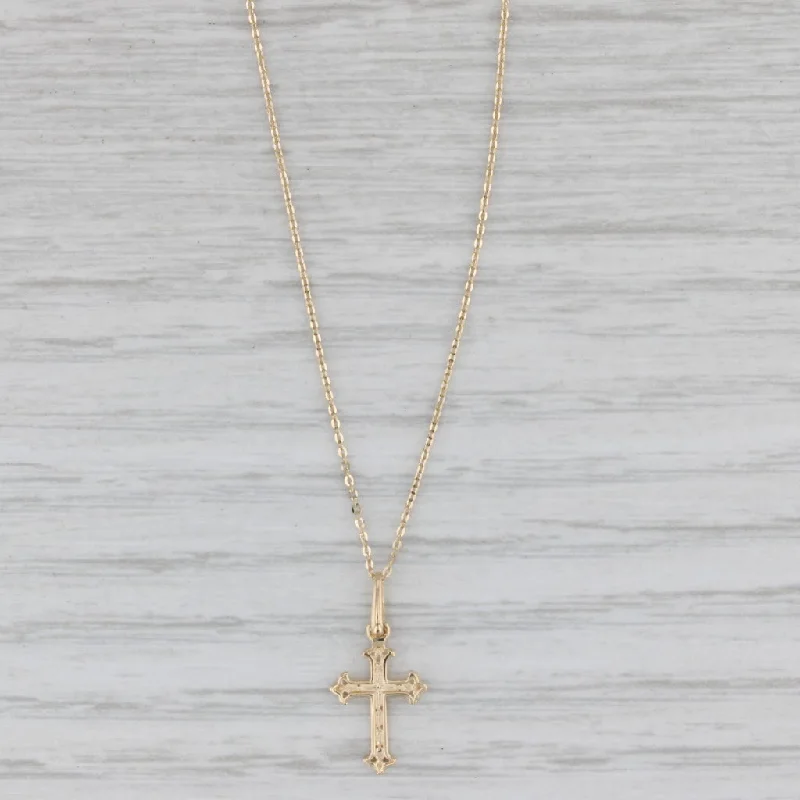 Trendy Chain Necklaces For Casual Wear-Small Ornate Cross Pendant Necklace 14k Yellow Gold 15.75"-17.75" Cable Chain