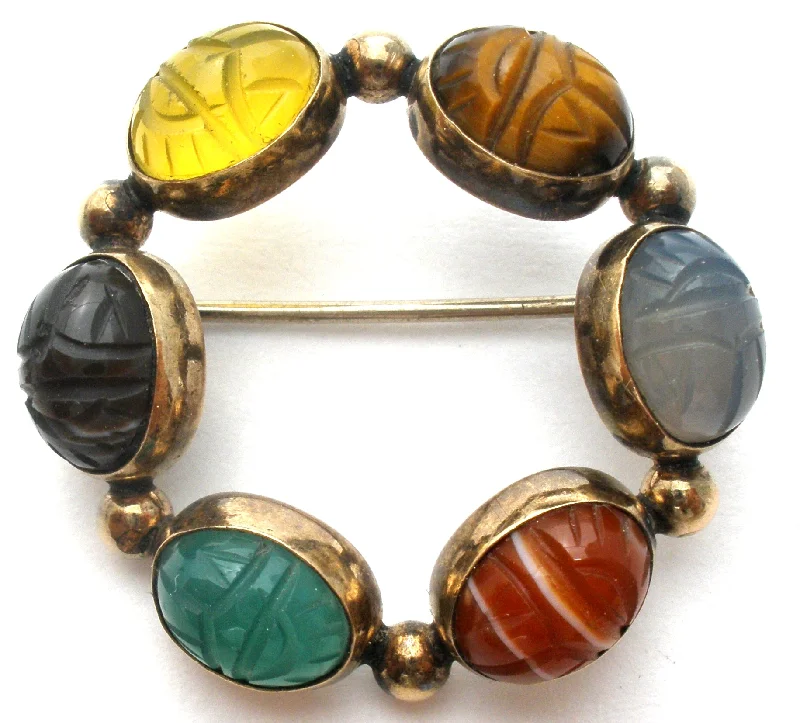 Sparkling Brooch For Special Events-Admark Scarab Gemstone Brooch GF Pin Vintage